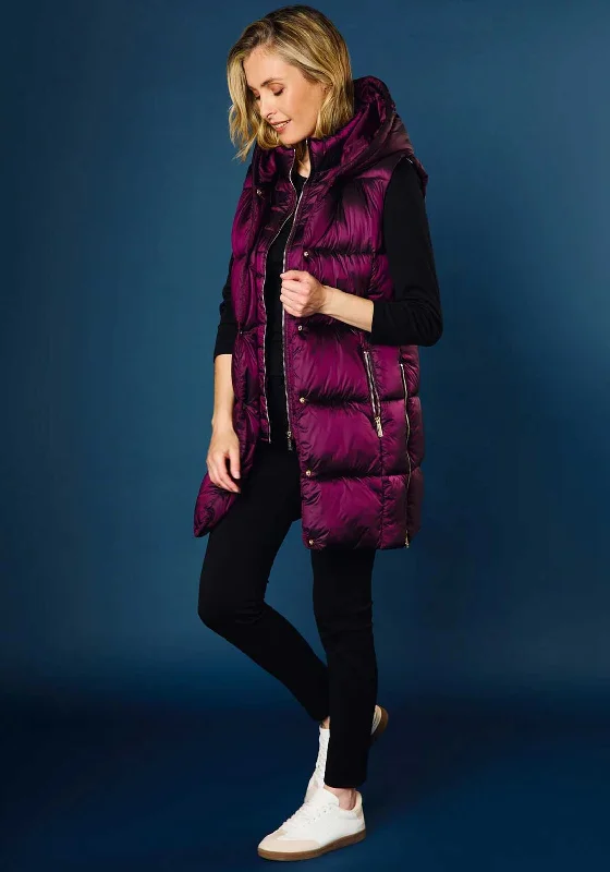 Leon Collection Padded Hooded Gilet, Wine Hoodie with Front Slit Layering Stylish