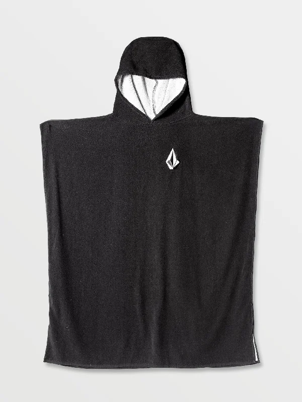 Hooded Changing Towel - Black Hoodie with Hem Embroidery Detailed Premium