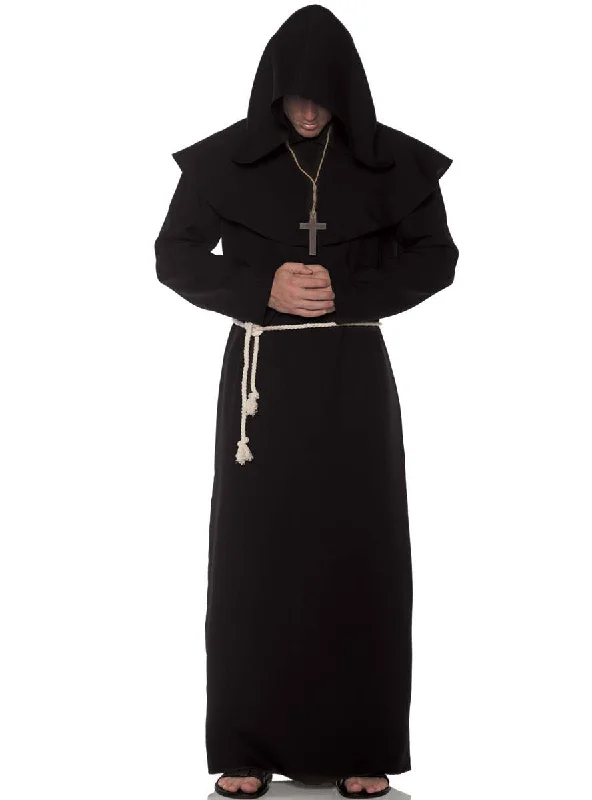 Hooded Black Monk Robe Mens Costume Hoodie with Turtle Neck Cozy Winter