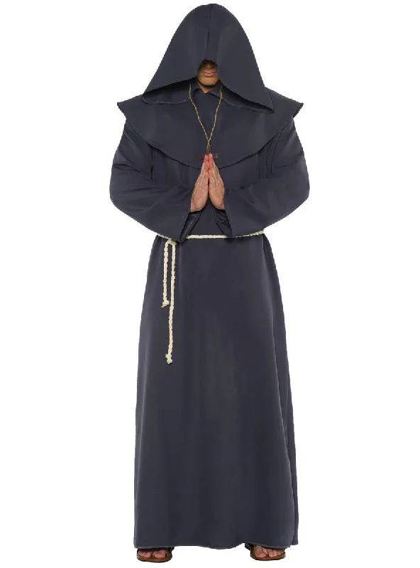 Hooded Grey Monk Robe Mens Costume Hoodie with Double Zipper Versatile Adjustable