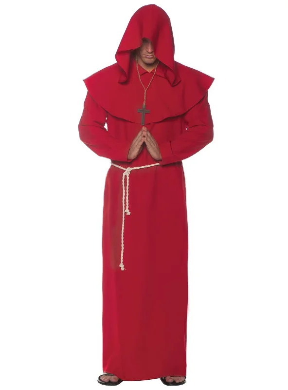 Hooded Red Monk Robe Mens Costume Hoodie with Full-Zip Functional Layering