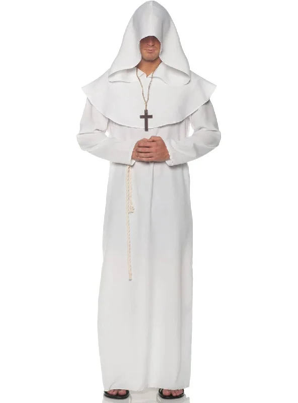 Hooded White Monk Mens Costume Robe Hoodie with Toggle Buttons Decorative Unique