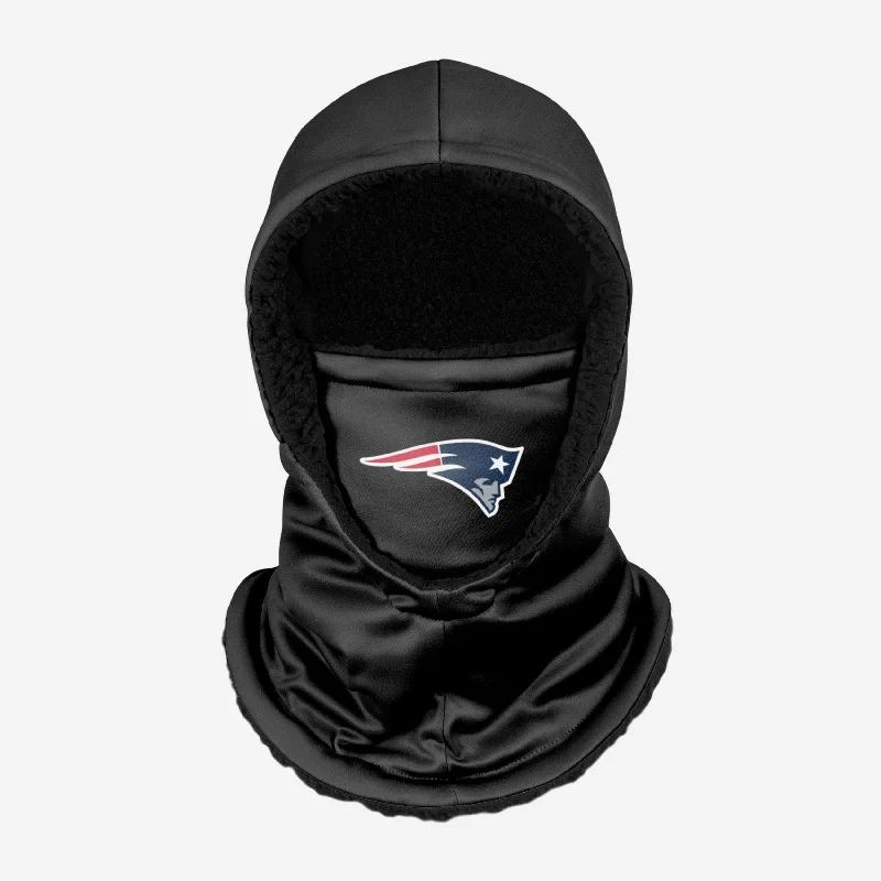 New England Patriots Black Hooded Gaiter Hoodie with Hem Frayed Vintage Worn