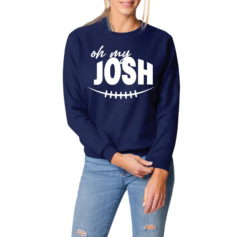 Oh My Josh Navy White Crewneck Sweatshirt Hoodie with Set-In Sleeves Structured Classic