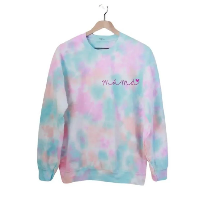 Pink Blue Pastel Tie Dye Mama Sweatshirt Hoodie with Relaxed Fit Easy Casual