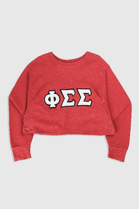 Rework Phi Sig Crop Sweatshirt - L Hoodie with Fur Luxurious Winter