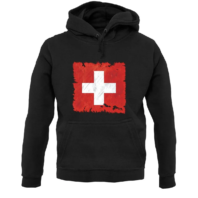 Switzerland Grunge Style Flag Unisex Hoodie Hoodie with Monochrome Minimalist Simple