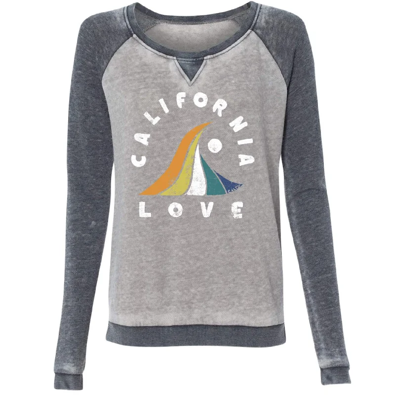 Wave California Love Raglan Sweatshirt Hoodie with Hem Frayed Vintage Worn