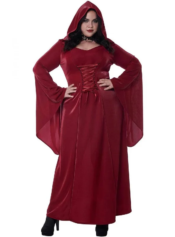 Crimson Red Plus Size Womens Hooded Halloween Costume Hoodie with Hem Contrast Bold Stylish