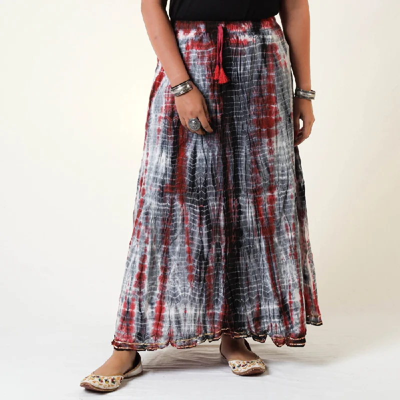 Black - Shibori Tie-Dye Cotton Long Skirt chiffon skirt airy