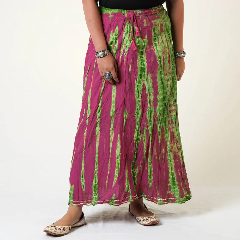 Pink - Shibori Tie-Dye Cotton Long Skirt corduroy skirt durable