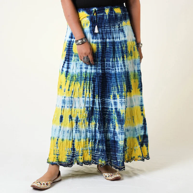 Yellow - Shibori Tie-Dye Cotton Long Skirt silk skirt lustrous