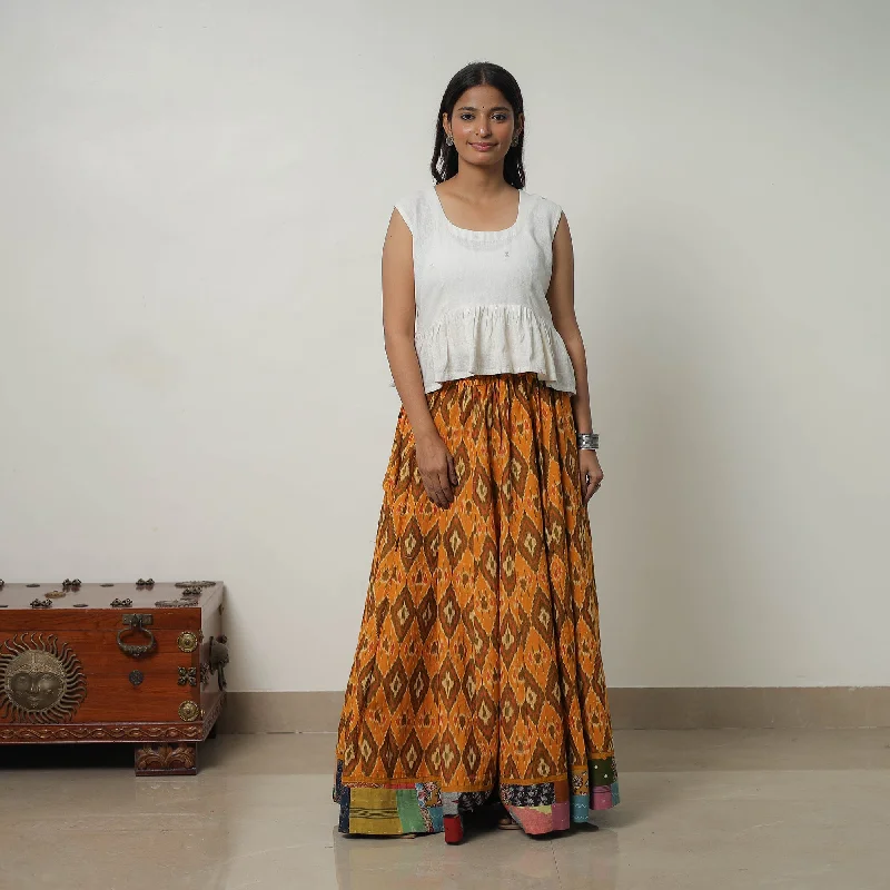 Orange - 24 Kali Cotton Pochampally Ikat Skirt with Border 22 wool skirt sturdy