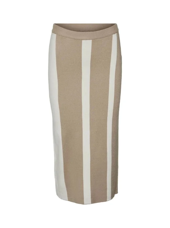 Women's Striped Long Skirt,Beige leather skirt durable