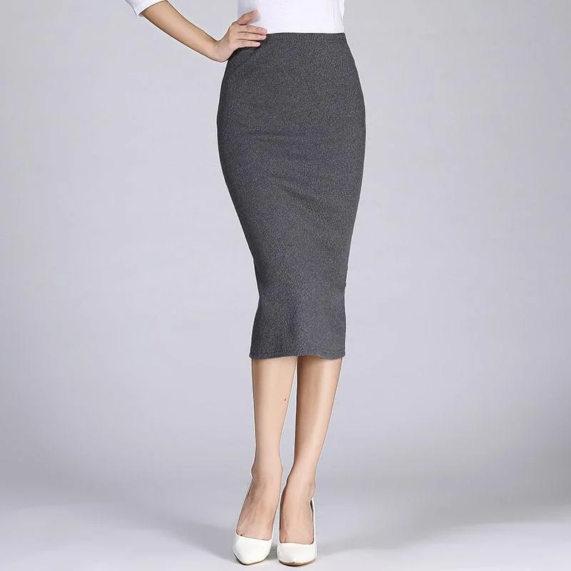 Autumn Winter Sexy Knit Bodycon Skirt for Women OL Stytle Ladies Split Elastic Long Pencil Skirt cashmere skirt soft