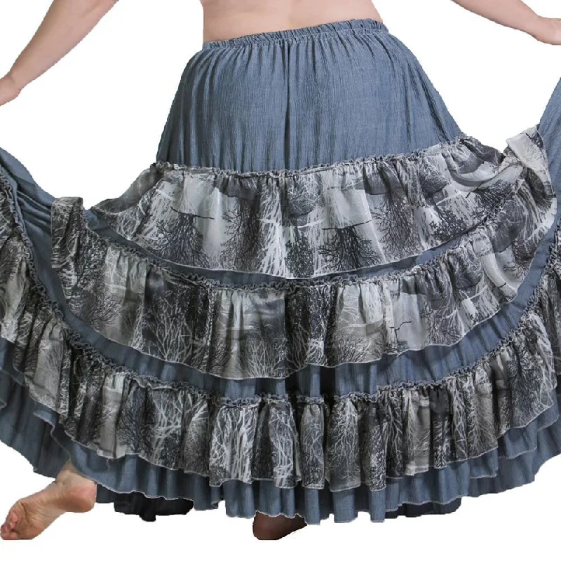 Belly Dance Grey Ruffled Skirt | FESTIVAL CIEL denim skirt durable