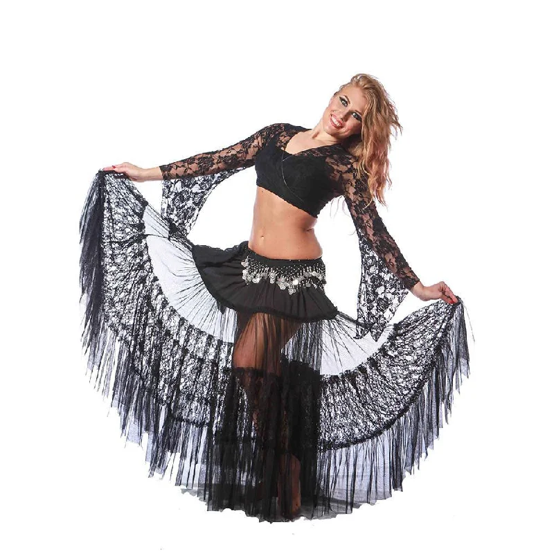 Belly Dance Lace Skirt, Top, & Hip Scarf Costume Set | CLASSIC LACE lace skirt intricate