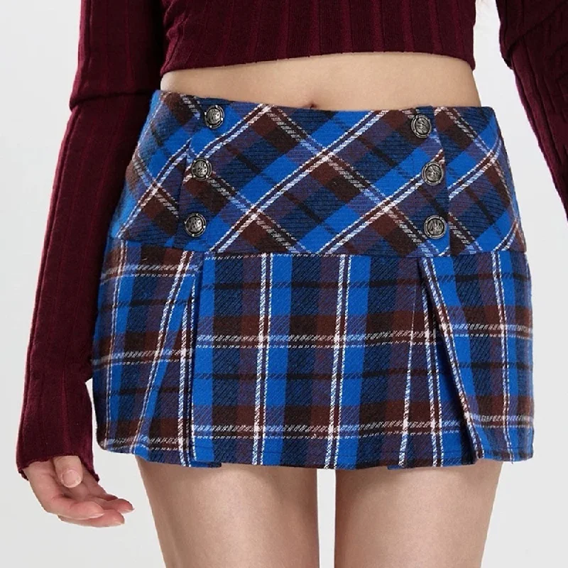 Best In Class Plaid Mini Skirt in Blue linen skirt natural