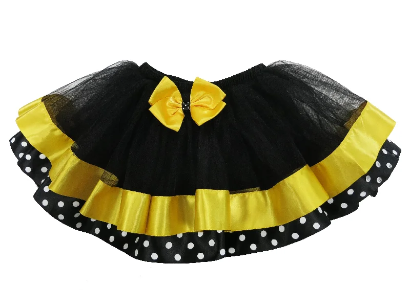 Black Yellow Bumble Bee Polka dot  Ribbon Tutu Skirt chiffon skirt lightweight