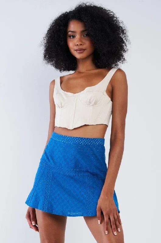 Blue Crochet High Waisted Lined Mini Skirt lightweight skirt design