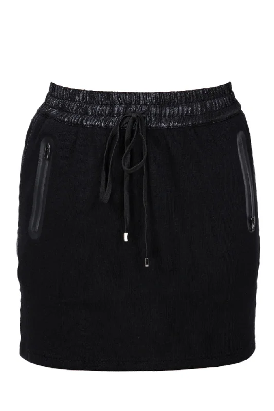 C BLOCK PIA Black Elastic Drawstring Skirt denim skirt casual