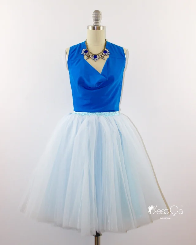 Clarisa Baby Blue Tulle Skirt - Midi corduroy skirt comfortable