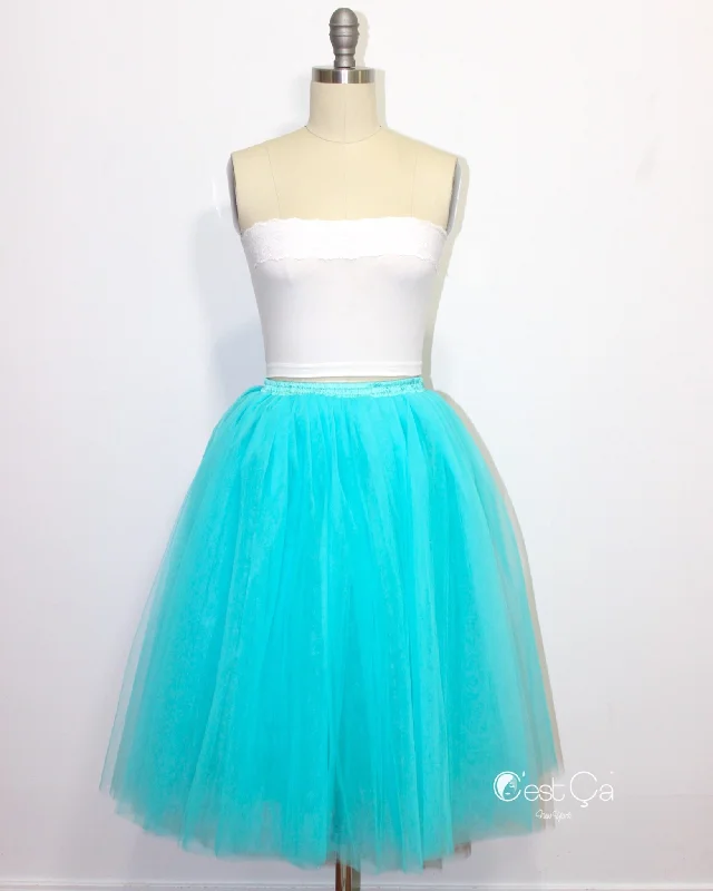 Clarisa Turquoise Blue Tulle Skirt - Midi pencil skirt chic