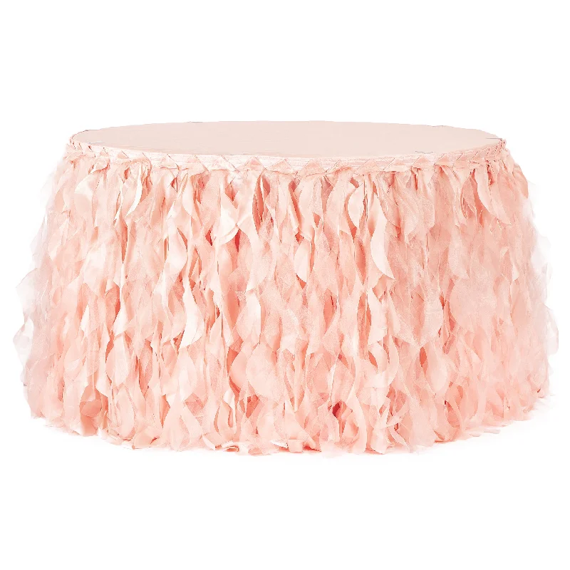 Curly Willow 14ft Table Skirt - Blush/Rose Gold silk skirt lustrous