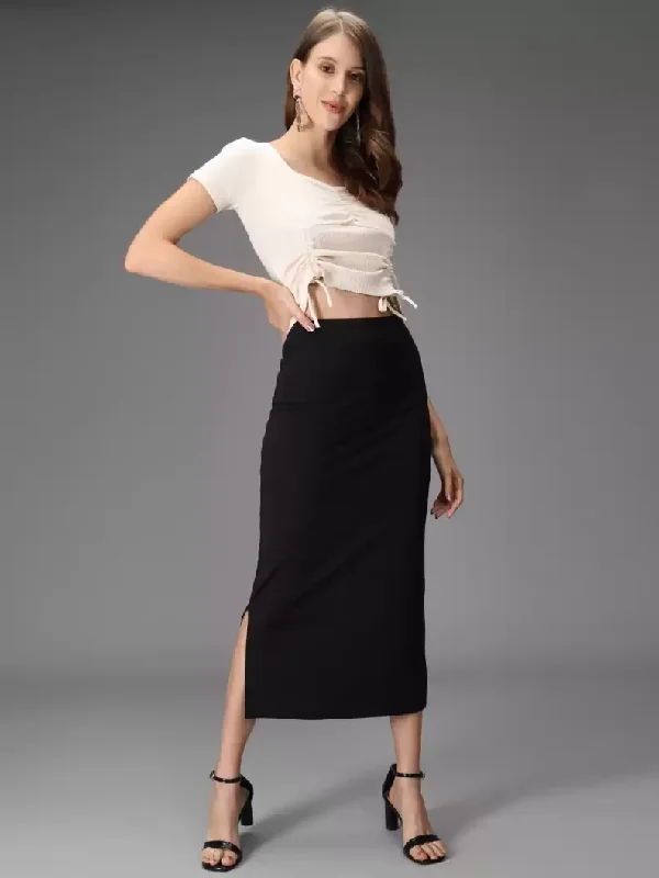 TANDUL  Women Solid Tube Black Skirt elastic waist skirt