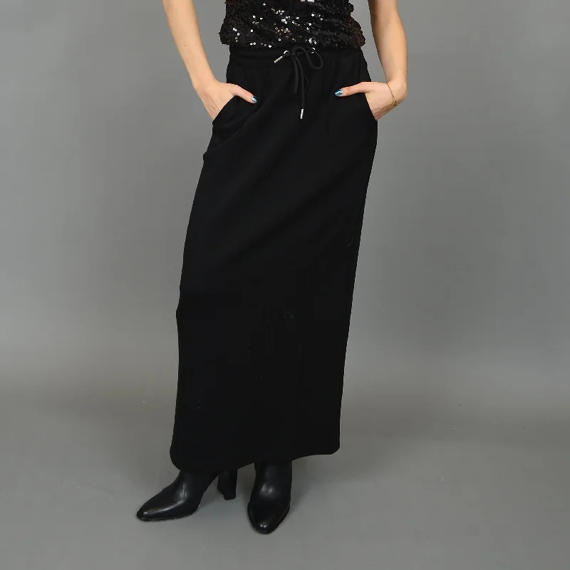 Erza Drawstring Maxi Skirt Black lightweight skirt design