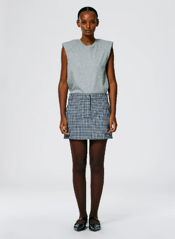 Gingham Suiting Mini Trouser Skirt belted skirt waist