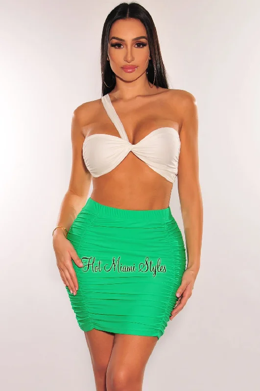 Green High Waist Ruched Cover Up Skirt relaxed fit skirt