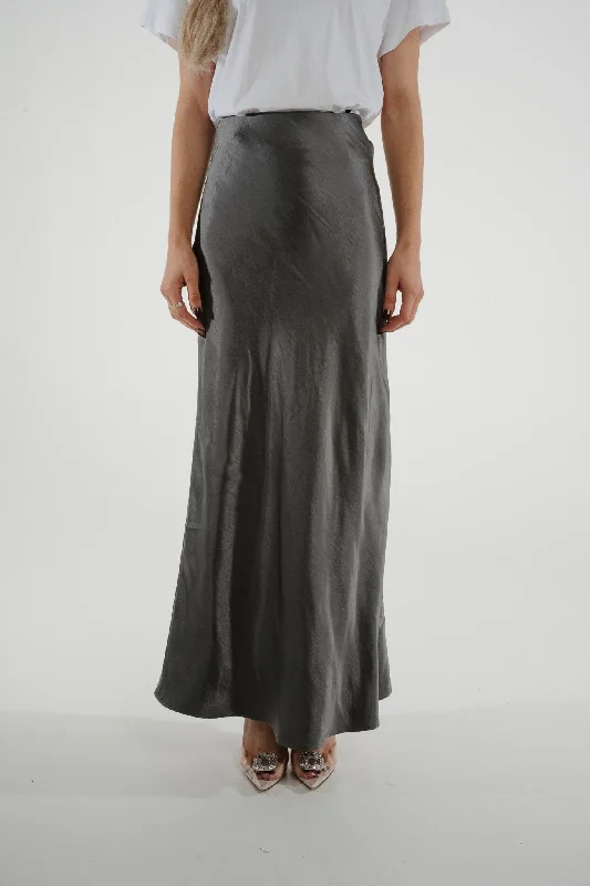 Jane Longline Satin Skirt In Grey silk skirt smooth