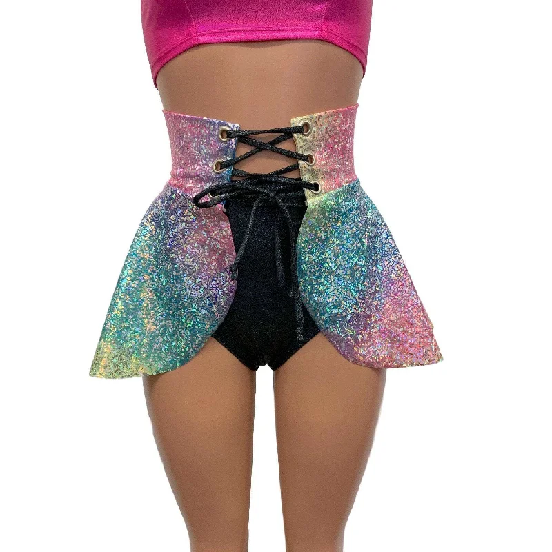 Lace-Up Corset Skirt - Rainbow Avatar w/ Black Sparkle Ties chiffon skirt floaty