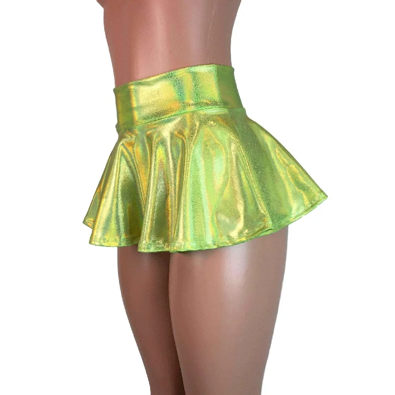 10" Skater Skirt - Lime Green Holographic low waist skirt