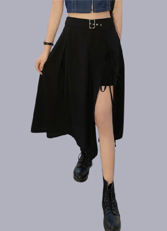 long skirt streetwear zip skirt side