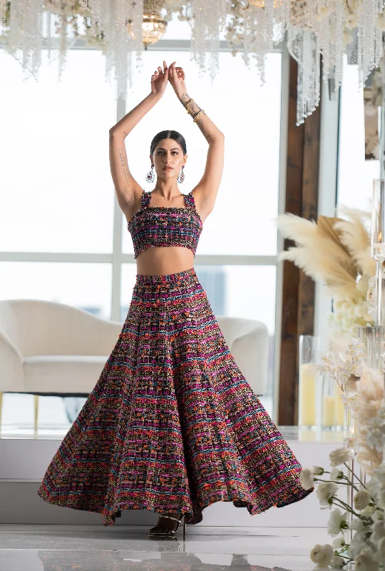 NANDINI Black Multi Tweed Lehenga Skirt denim skirt stylish