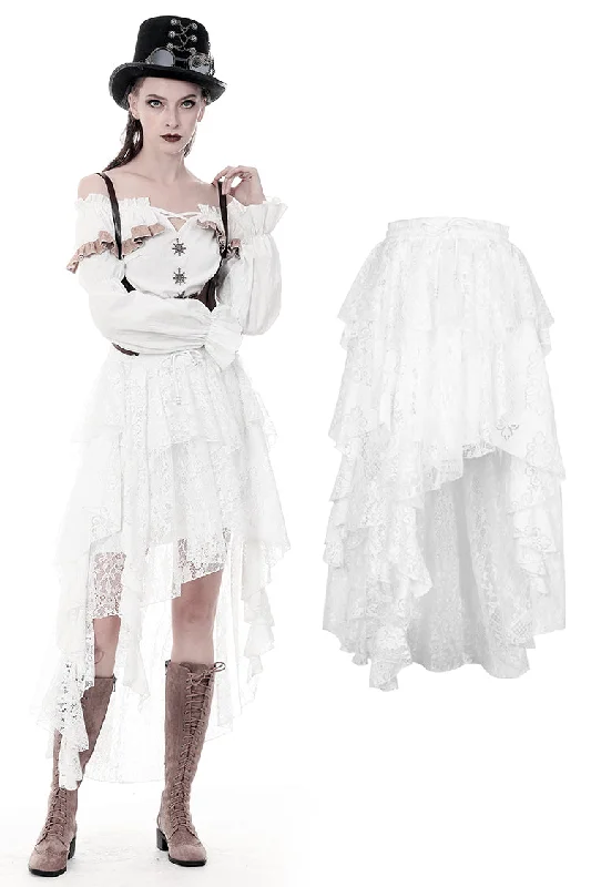 Punk Whiteite irregular lace cocktail skirt KW159 wool skirt thick