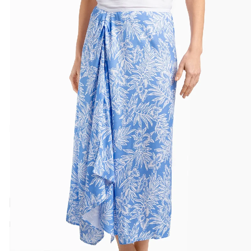 Ruched Midi Skirt in Hawaiian Blue silk skirt lustrous