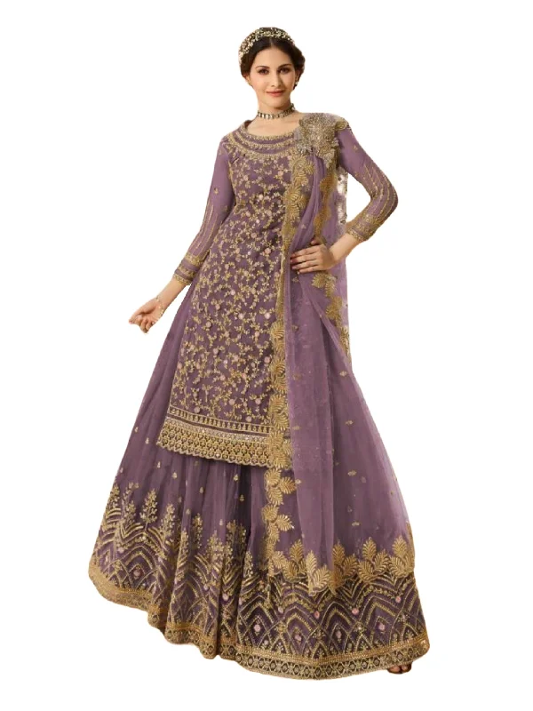 Salwar Kameez With Skirt. Beautiful Designer Party Wear in Mauve lace skirt elegant