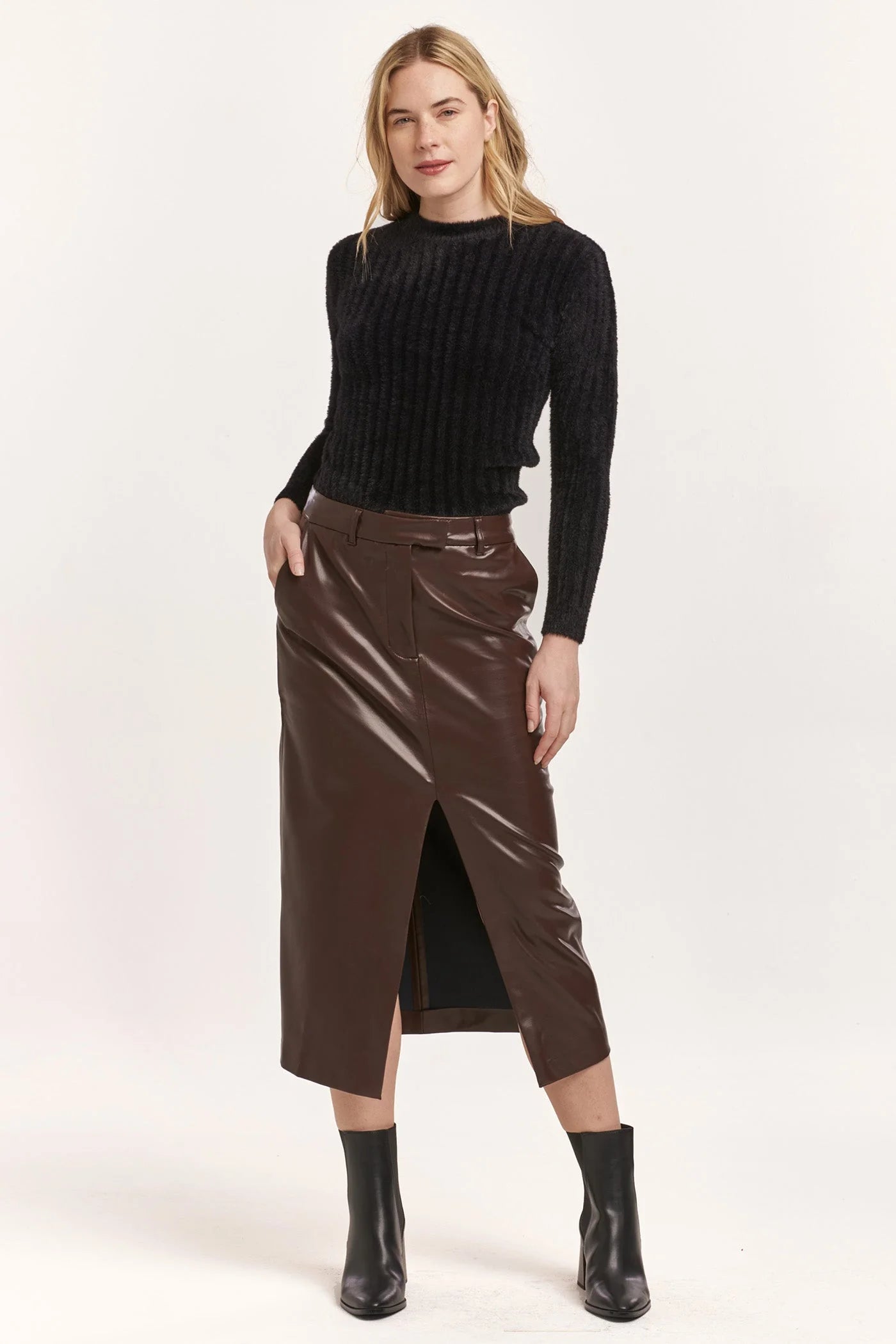 Sia Ballerina PU Midi Skirt pleated skirt texture