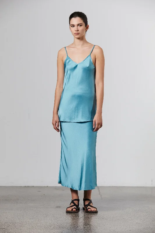 Silk-Satin Midi Slip Skirt - Cerulean corduroy skirt textured