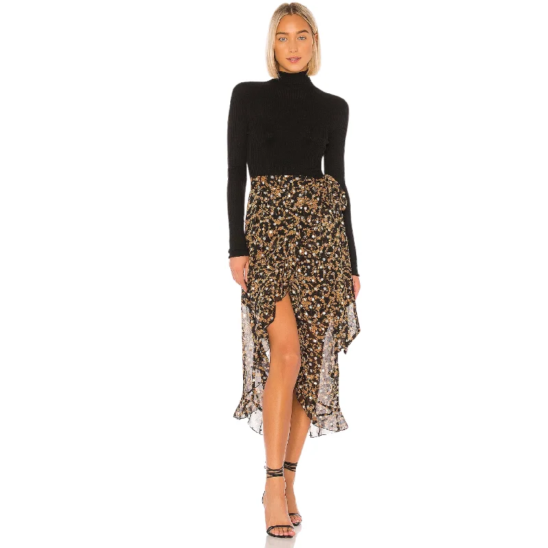 Sky Skirt - Printed Black cashmere skirt rich