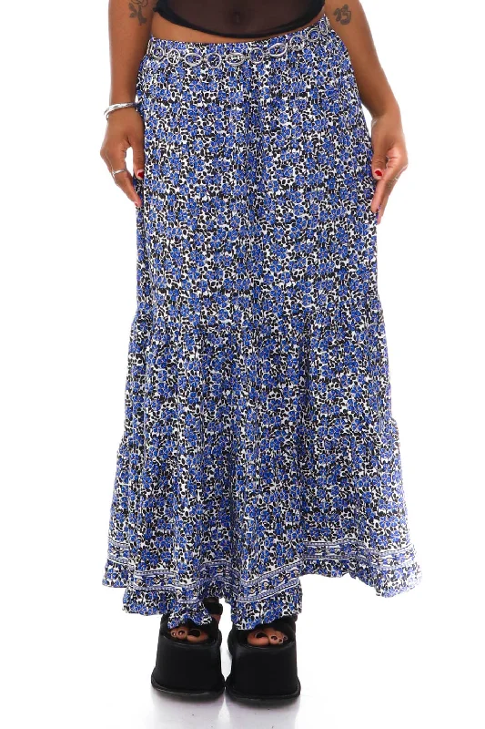 Vintage Y2K Blue Floral Pattern Maxi Skirt - S/M lace skirt delicate