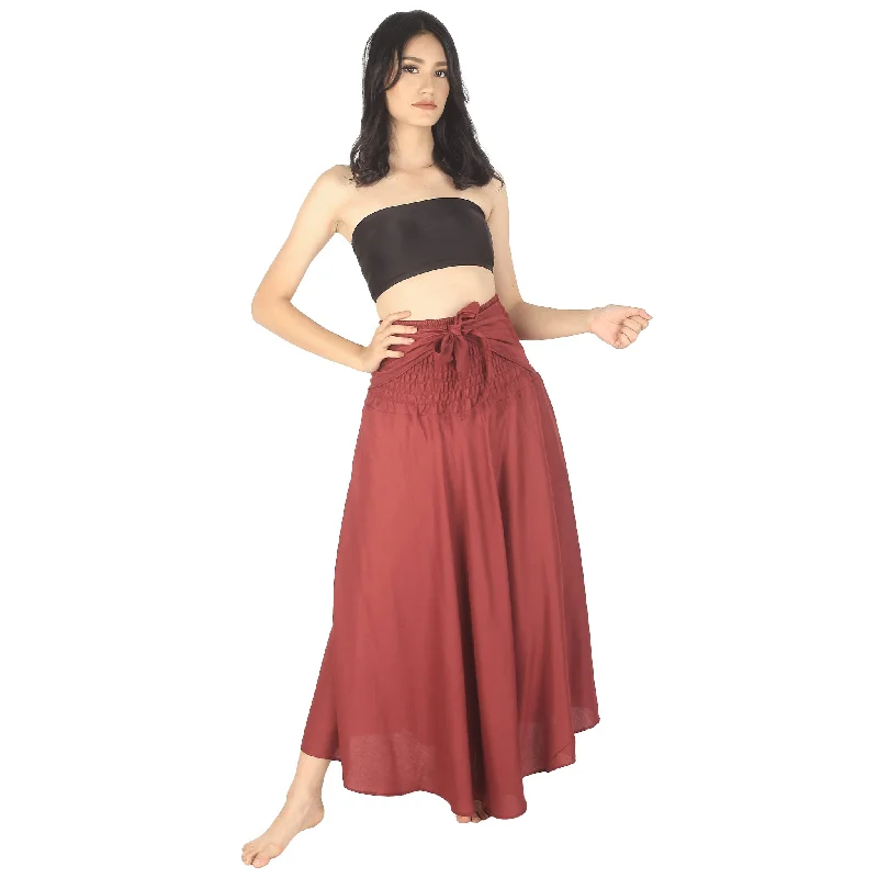 Solid Color Women's Bohemian Skirt in Burgundy SK0033 020000 15 silk skirt sleek