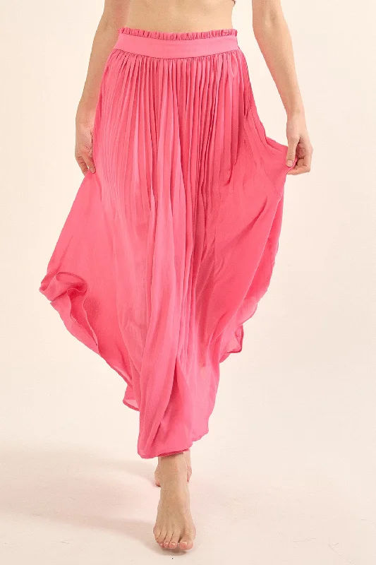 Solid Pleated Chiffon Maxi Skirt patchwork skirt art