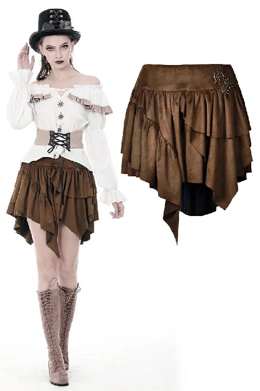 Steampunk irregular short skirt KW163 linen skirt natural