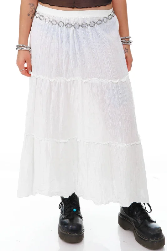 Vintage 90's White Tiered Maxi Skirt - L/XL summer skirt style