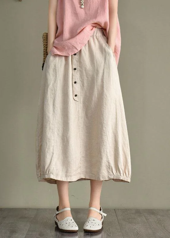 Vintage Beige Button A Line Summer Loose Skirts Linen mini skirt trendy