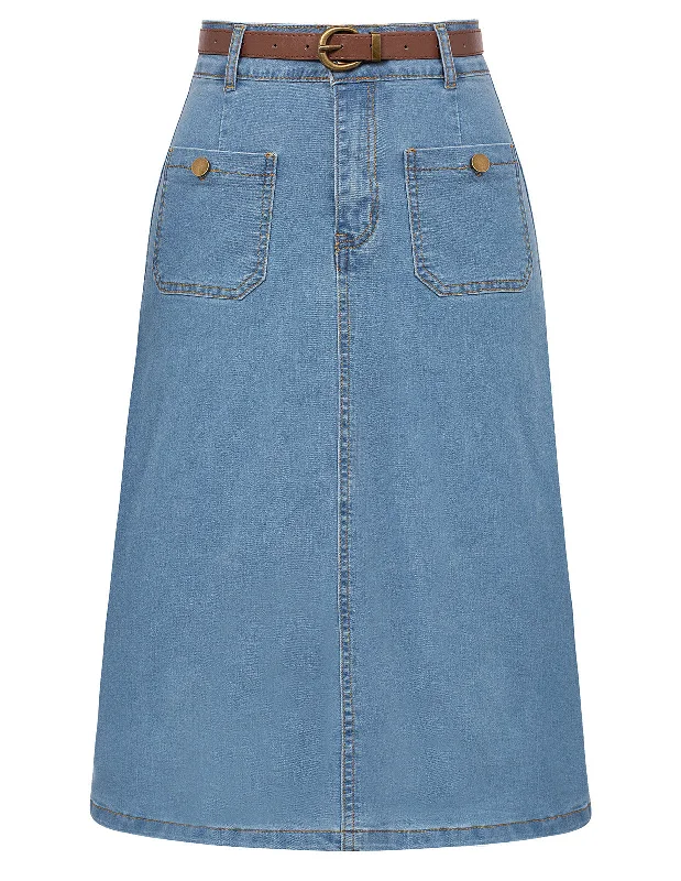 Denim Skirt with Belt Knee Length High Waisted Jean Skirts for Women corduroy skirt comfortable